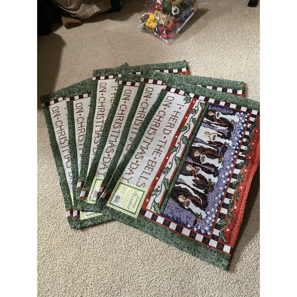 Rare Vintage NWT Windham Weavers Christmas Cow I Herd The Bells Placemats Set 6